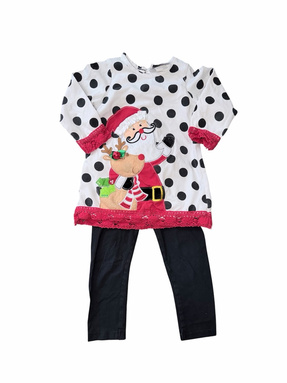 Rare Editions Girls Santa Reindeer Polka Dot Tunic Leggings Set Toddler Size 3T